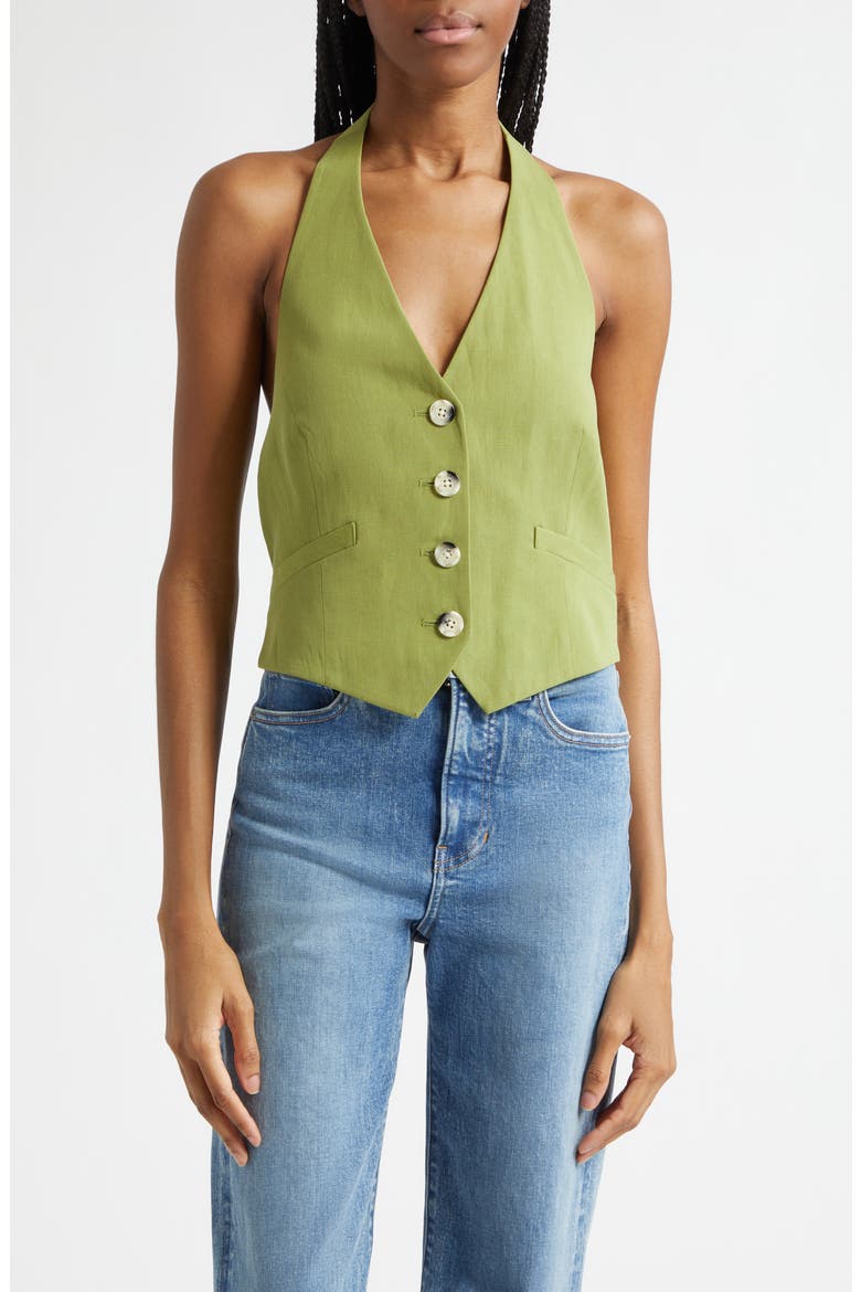 Arabella Linen Blend Halter Vest, Main, color, CACTUS