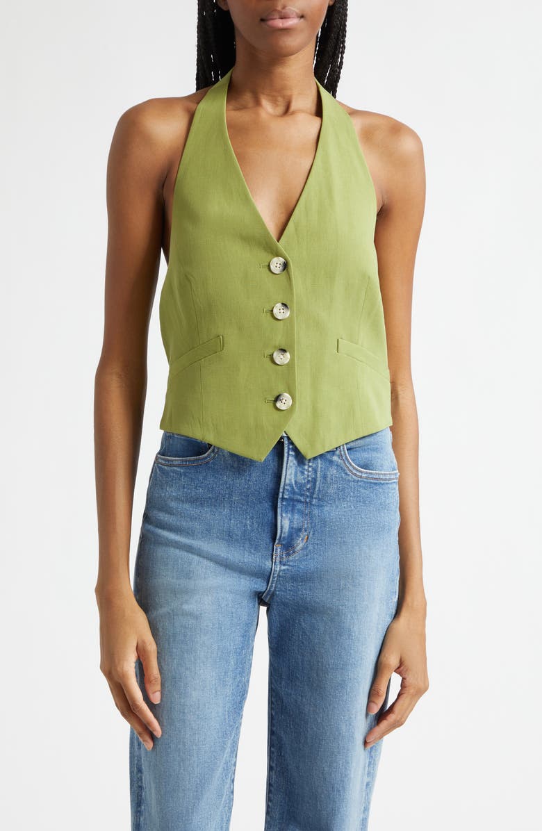 Veronica Beard Arabella Linen Blend Halter Vest, Main, color, Cactus