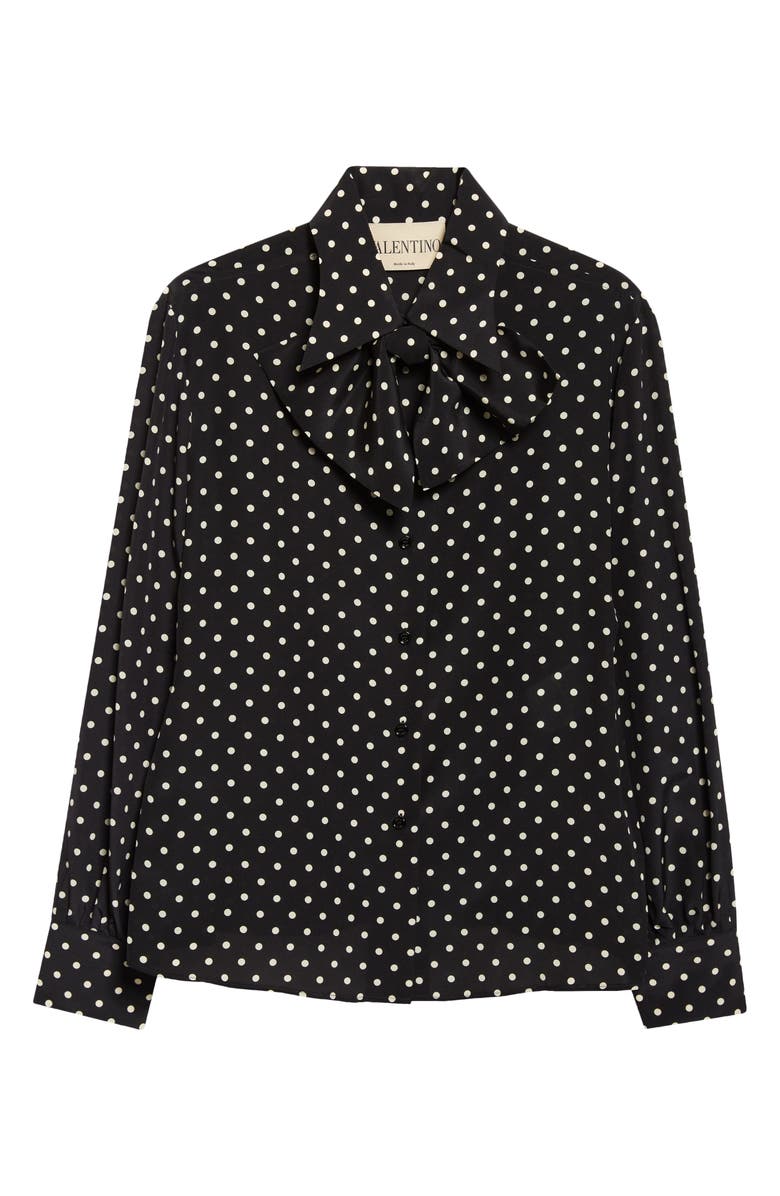 Valentino Dot Silk Crêpe de Chine Shirt, Main, color, Black/ White