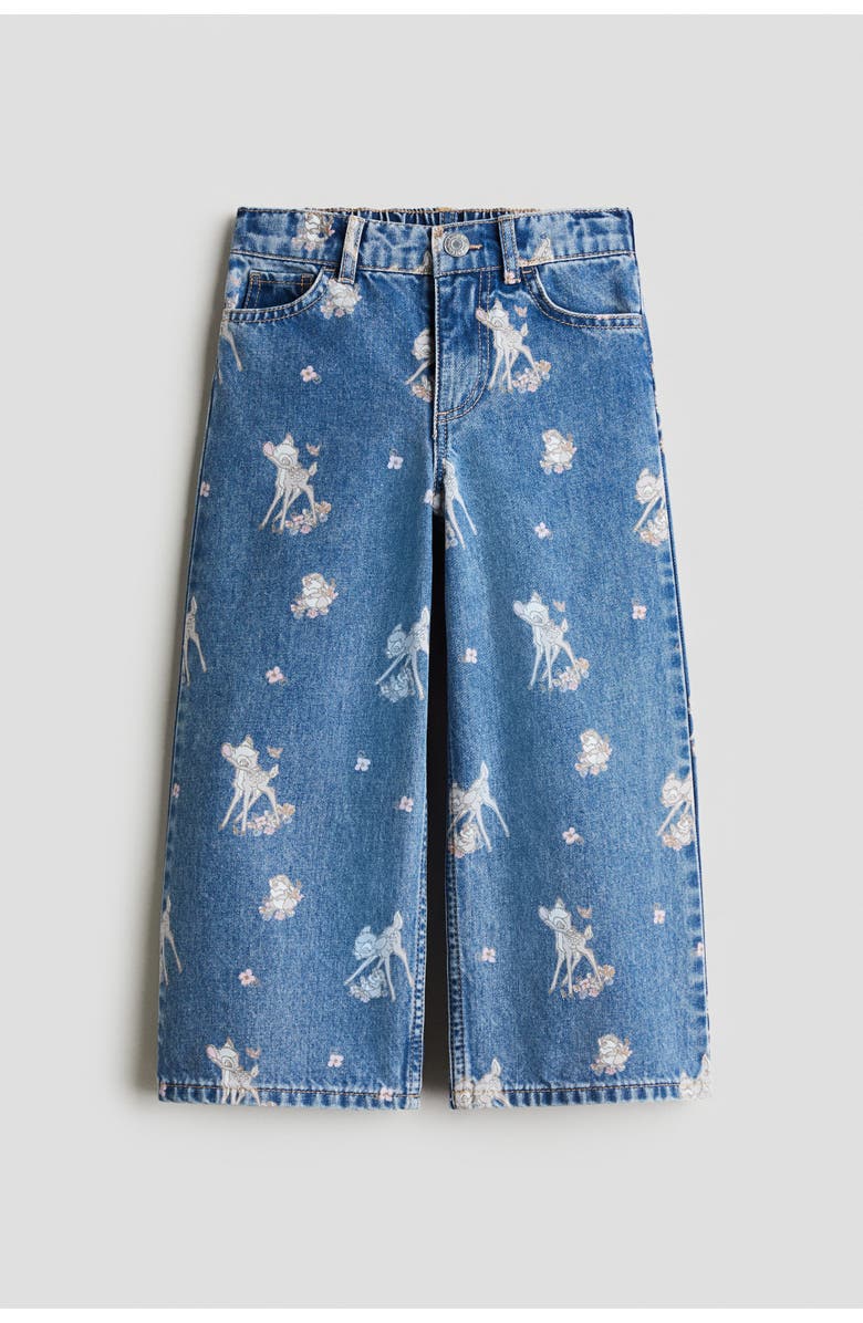 H&M Printed Wide Leg Jeans, Main, color, Denim Blue/Bambi