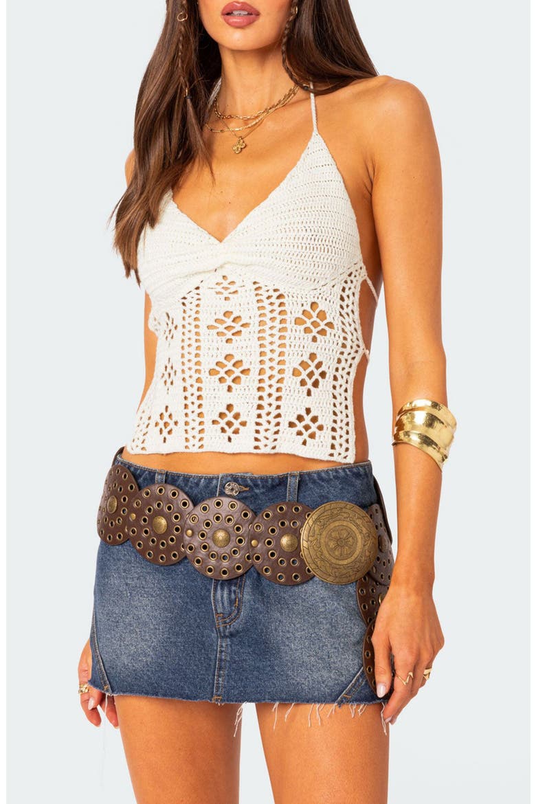 Jada Crochet Open Back Halter Top, Main, color, WHITE