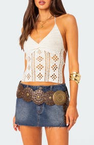 EDIKTED Jada Crochet Open Back Halter Top