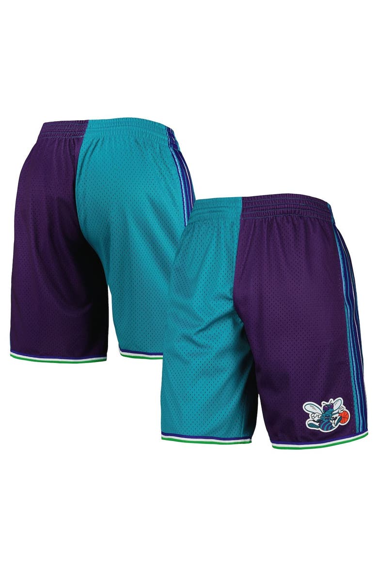Men's Mitchell & Ness Teal/Purple Charlotte Hornets Hardwood Classics 1999 Split Swingman Shorts, Main, color, Teal