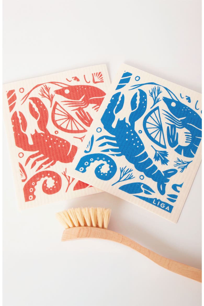 Tea Towels - Seafood Platter Set of 2 + Dishcloths Set of  2- Seafood Platter, Alternate, color, Tea Towel