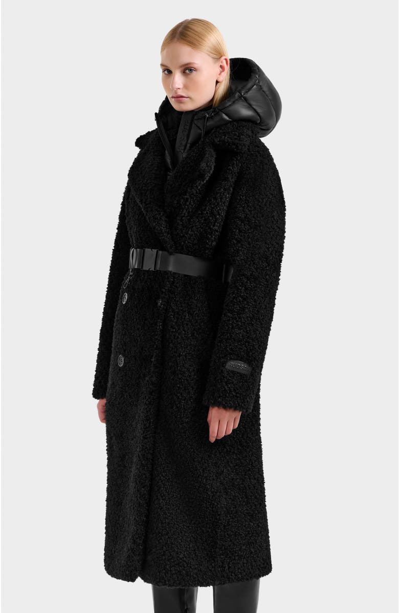 Rudsak Tina Belted Teddy Jacket with Removable Puffer Hood, Alternate, color, Black