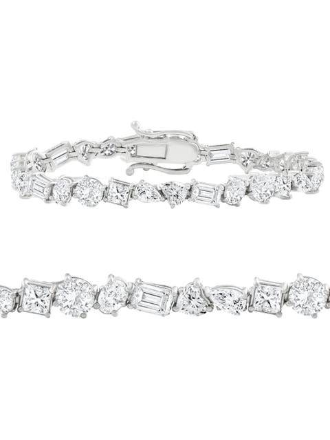 F/VS 15Ct Mixed Fancy Cut Diamond Tennis Bracelet 14k Gold Lab Grown 7"