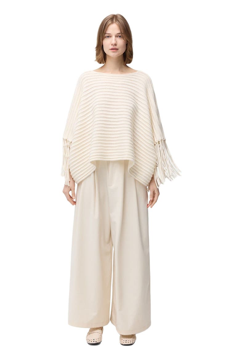 Fringed Sleeve Cashmere Poncho, Alternate, color, white