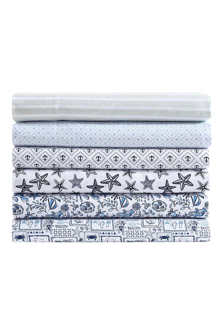 Beach Collage Cooling Microfiber Sheet Set, Alternate, color, BLUE/WHITE