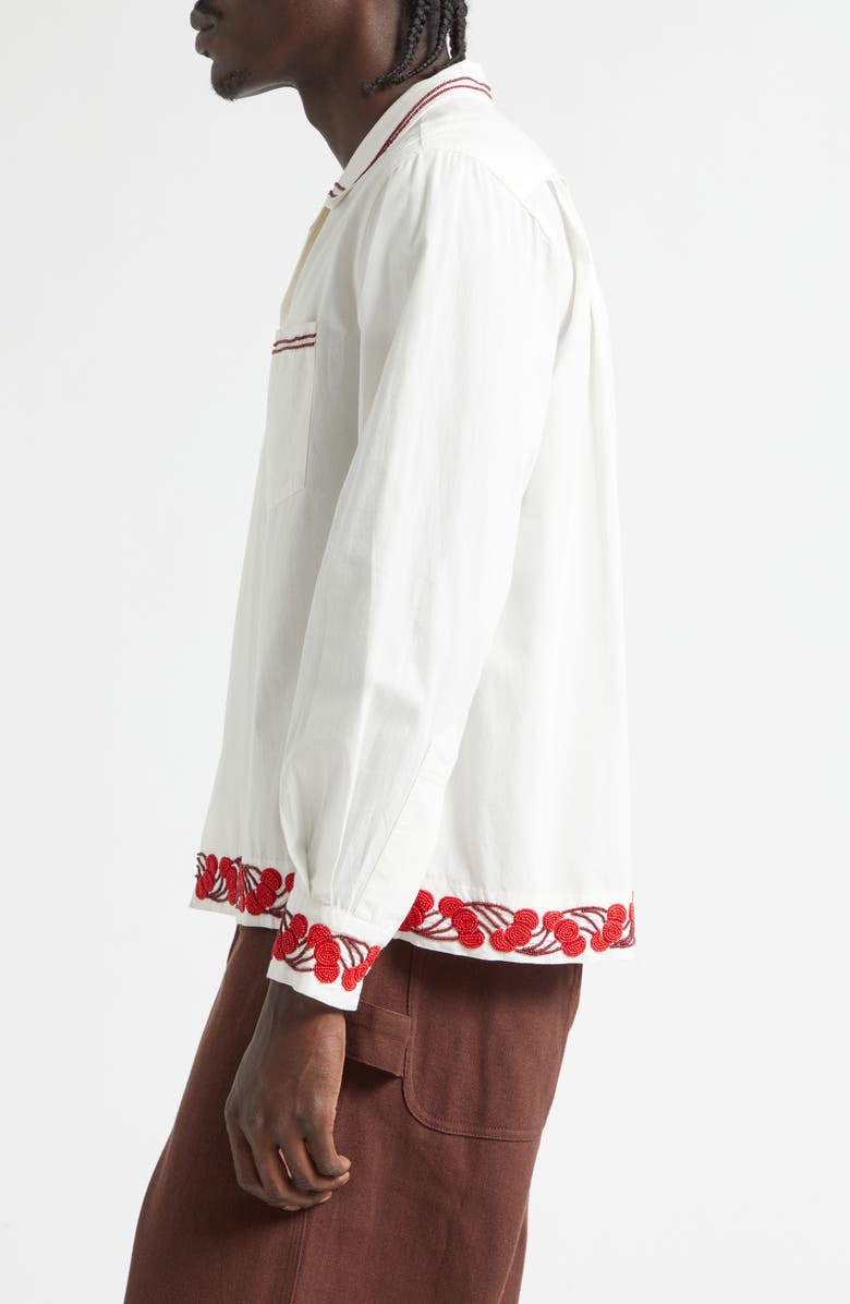 Bode Cherry Lane Beaded Cotton Poplin Button-Up Shirt, Alternate, color, White