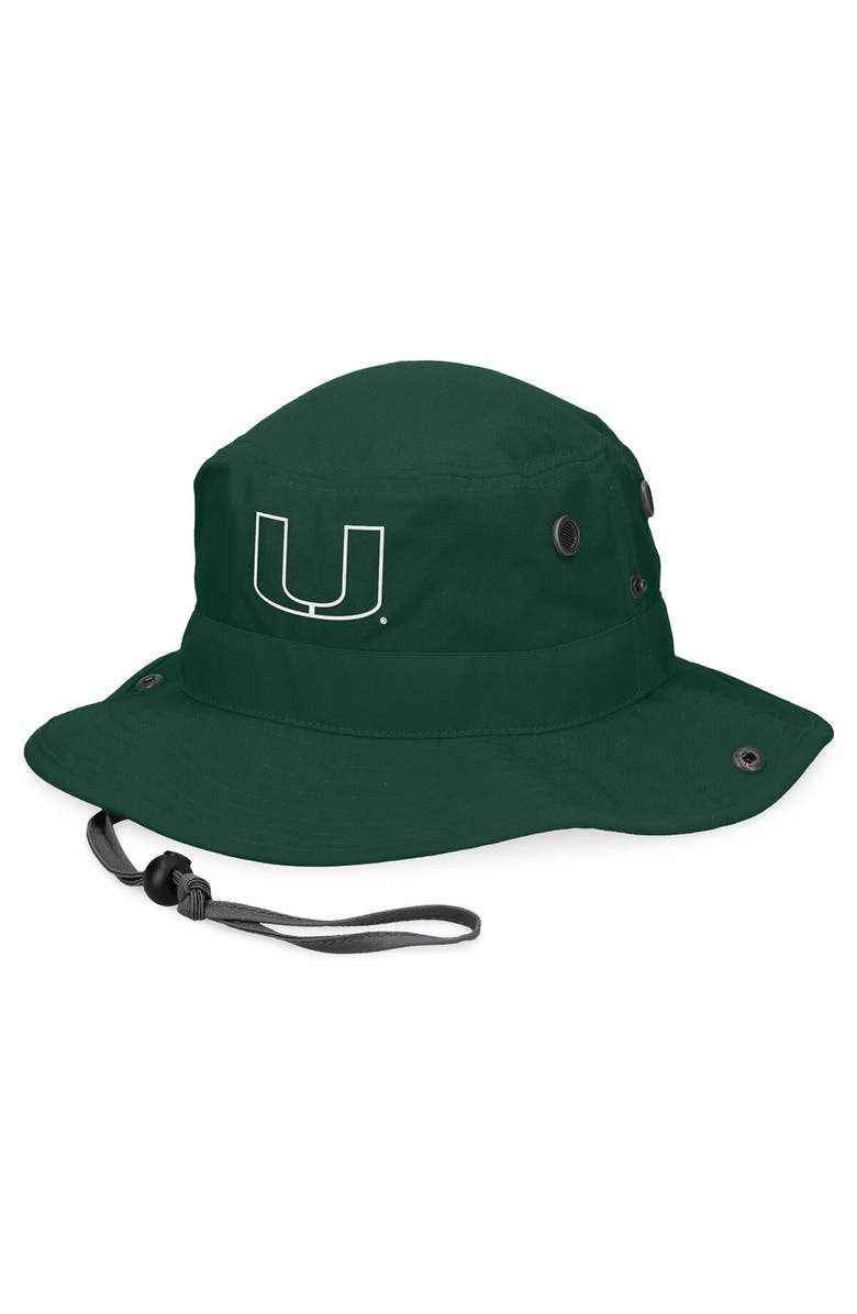 TOP OF THE WORLD Men's Top of the World Green Miami Hurricanes Radius Bucket Hat, Main, color, 
