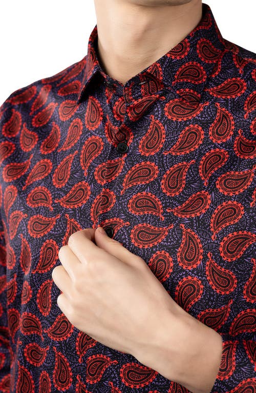 Luchiano Visconti Black And Purple With Bright Red Paisley Shirt In Multi