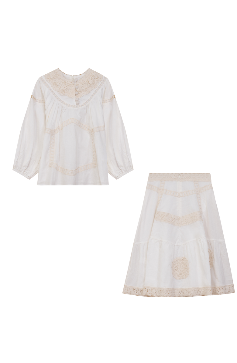 Clô Cotton Lace 3/4 Sleeved Top and Skirt, Main, color, Off White
