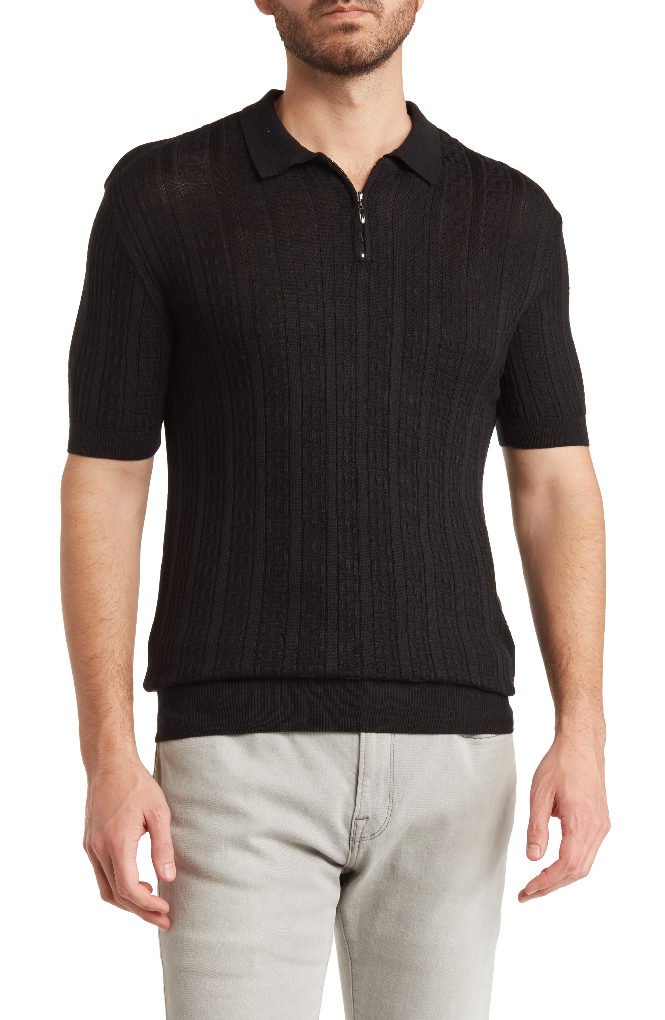 T.R. PREMIUM Textured Knit Quarter-Zip Polo (Men) | Nordstromrack