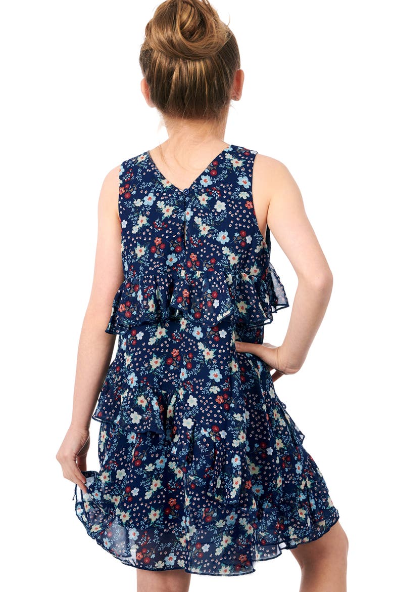Kids' Floral Print Ruffle Dress, Alternate, color, NAVY MULTI