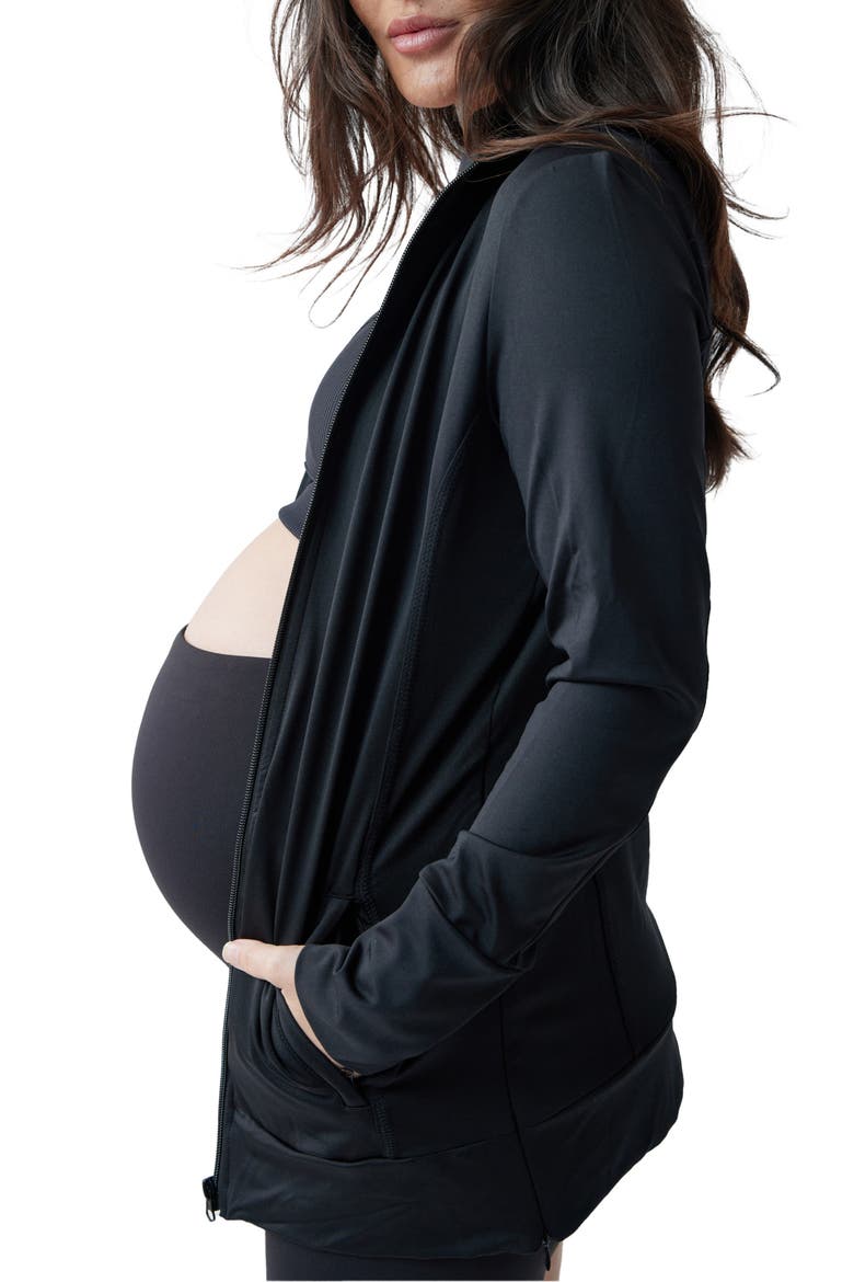Active Side Zip Maternity Jacket, Alternate, color, BLACK
