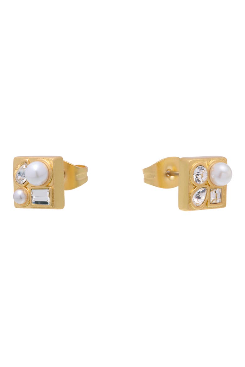 Zina Zoraya Stud Earrings, Main, color, GOLD TONE / PEARL / CLEAR