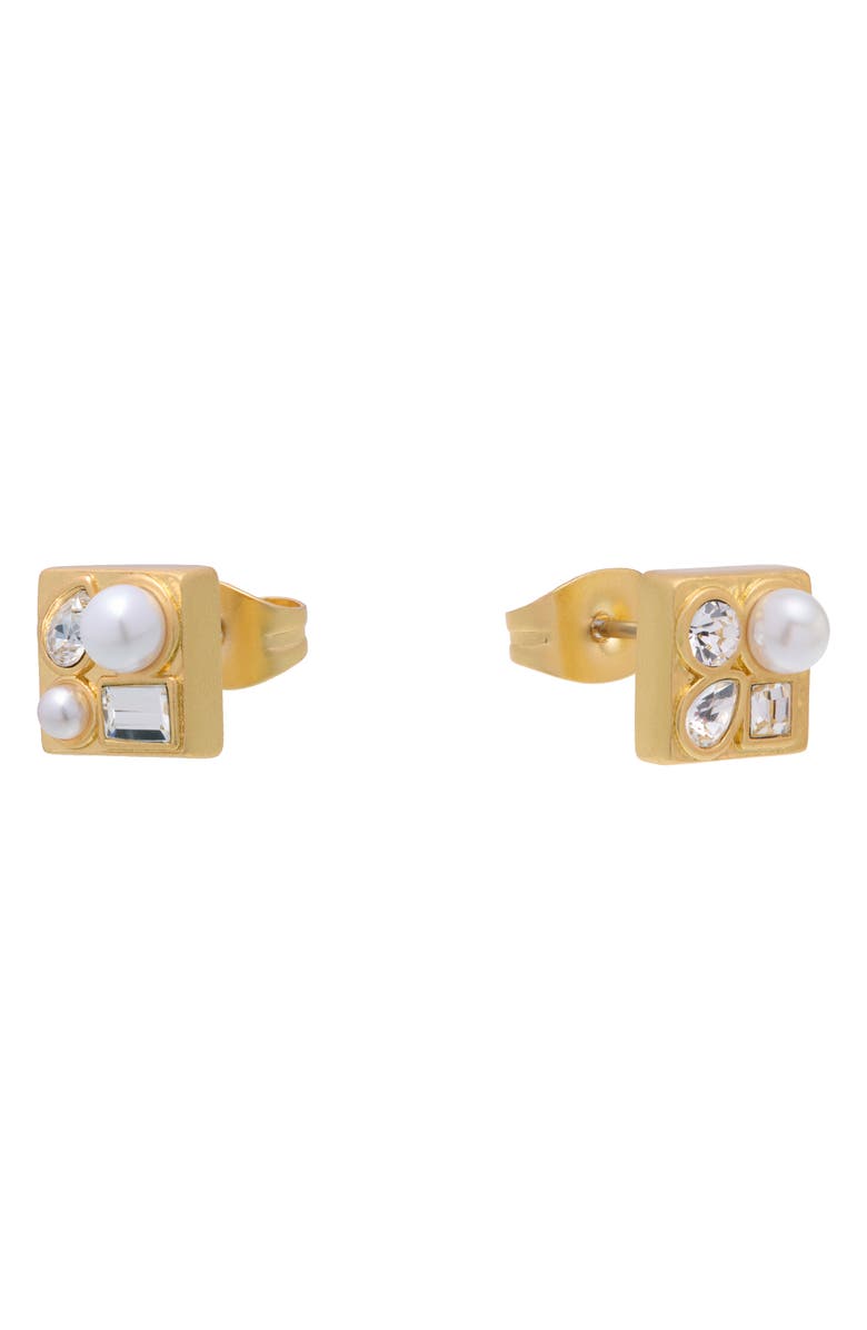 Reiss Zina Zoraya Stud Earrings, Main, color, Gold Tone / Pearl / Clear