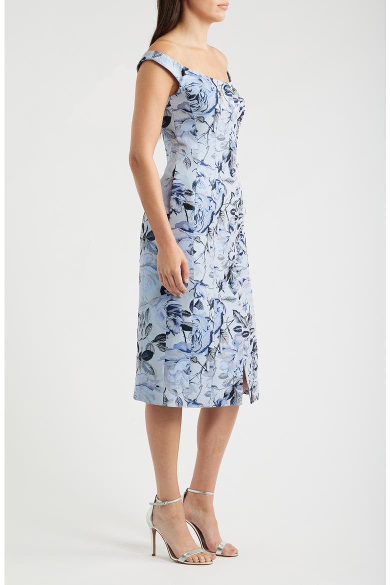 Mel Floral Jacquard Off the Shoulder Dress, Alternate, color, BLUE/ NAVY