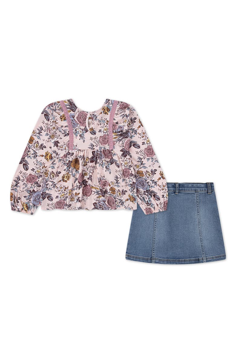 Levi's Kids' Boho Top & Denim Skirt Set, Alternate, color, Crystal Rose
