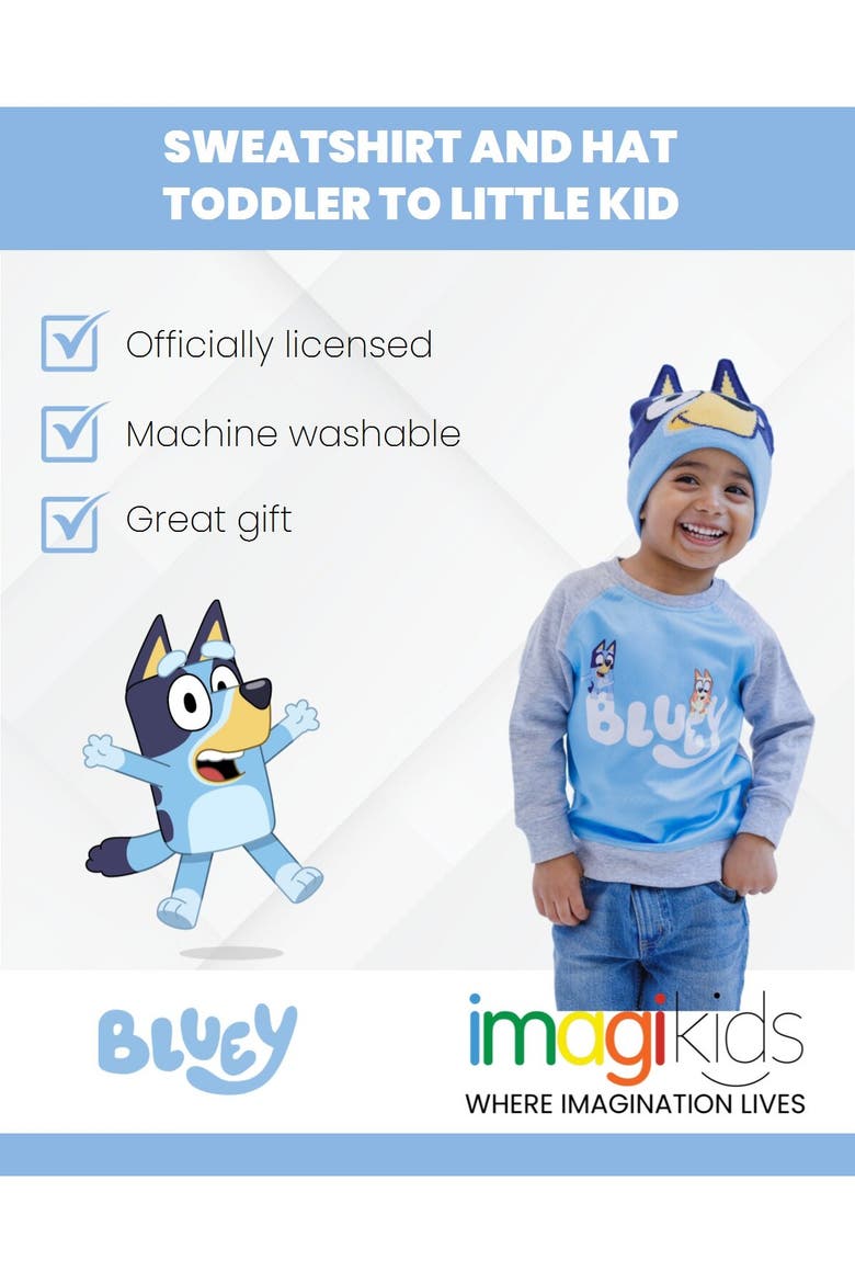 2-Piece Fleece Sweatshirt and Hat Set, Alternate, color, Lt Blue Bluey Bingo