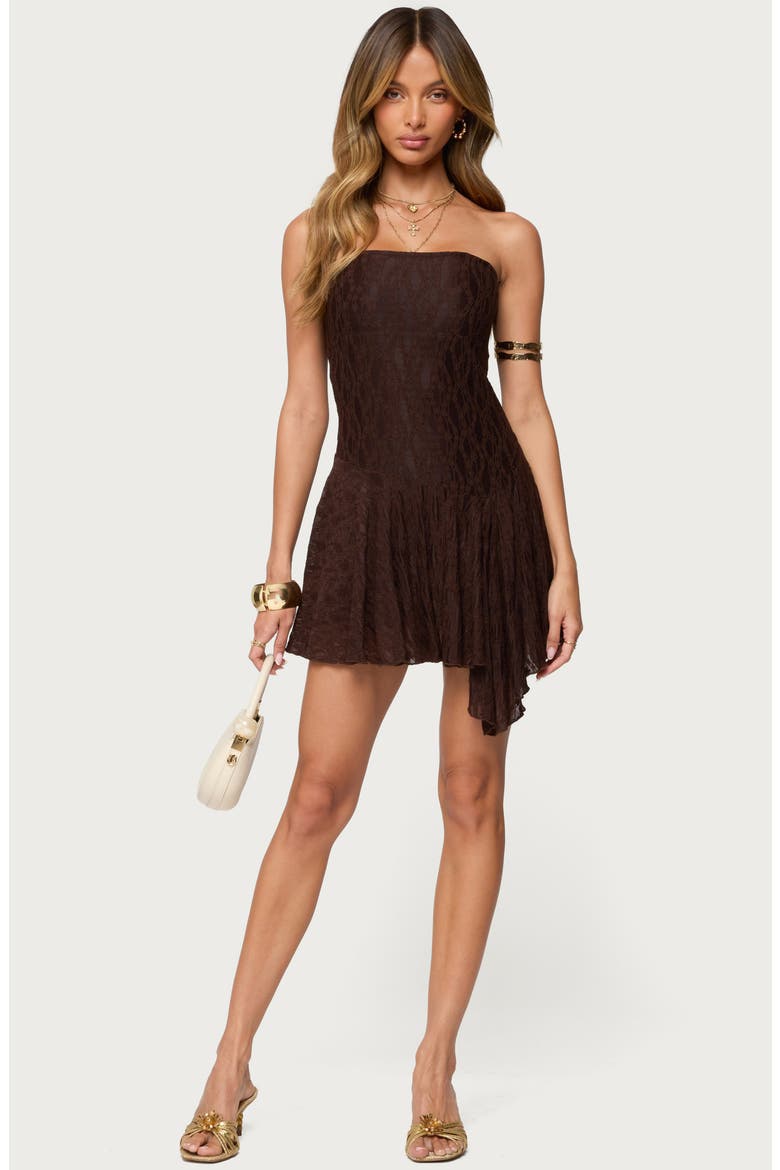 Elaia Lace Strapless Minidress, Alternate, color, BROWN