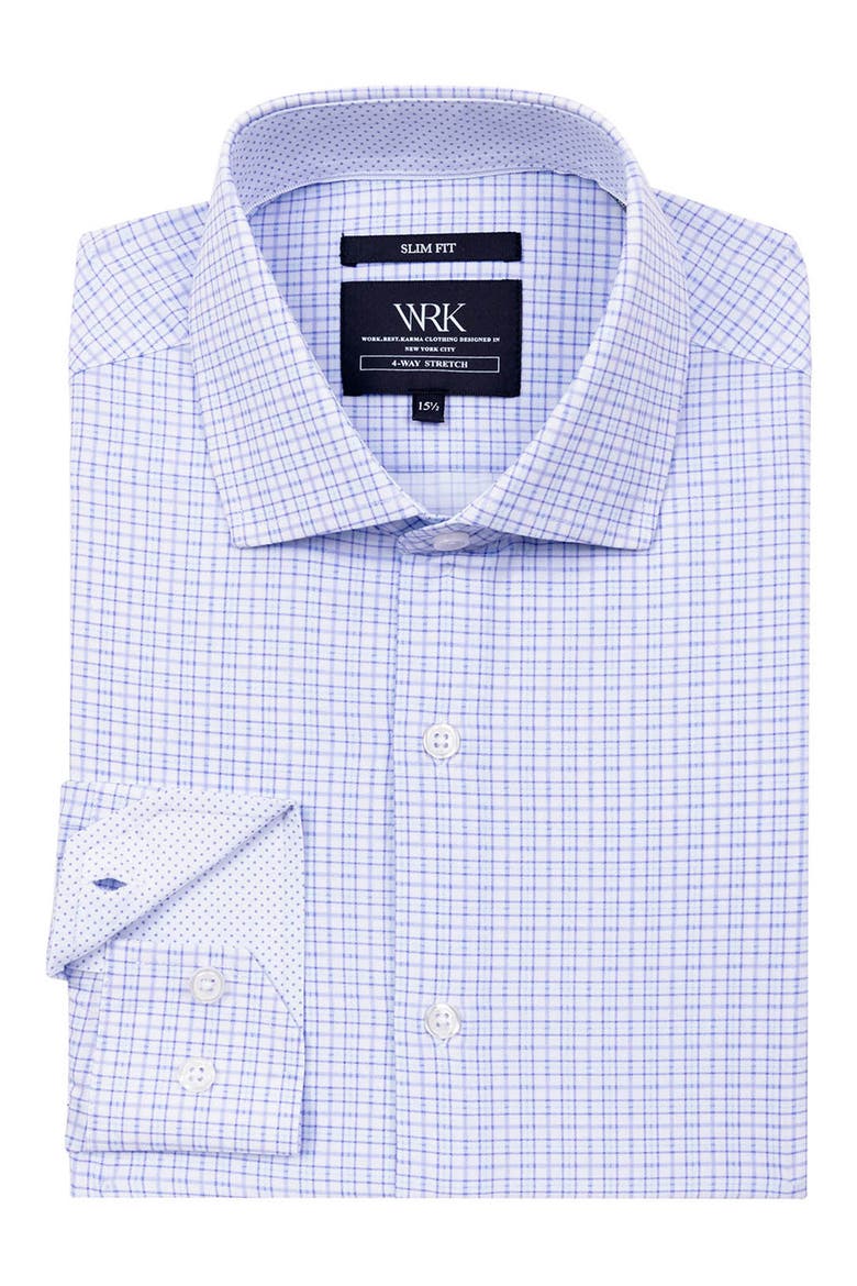 Slim Fit Plaid Performance Dress Shirt, Alternate, color, WHITE/ PURPLE