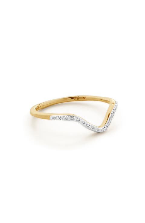 Riva 18K Gold Vermeil Pavé Diamond Wishbone Stackable Ring