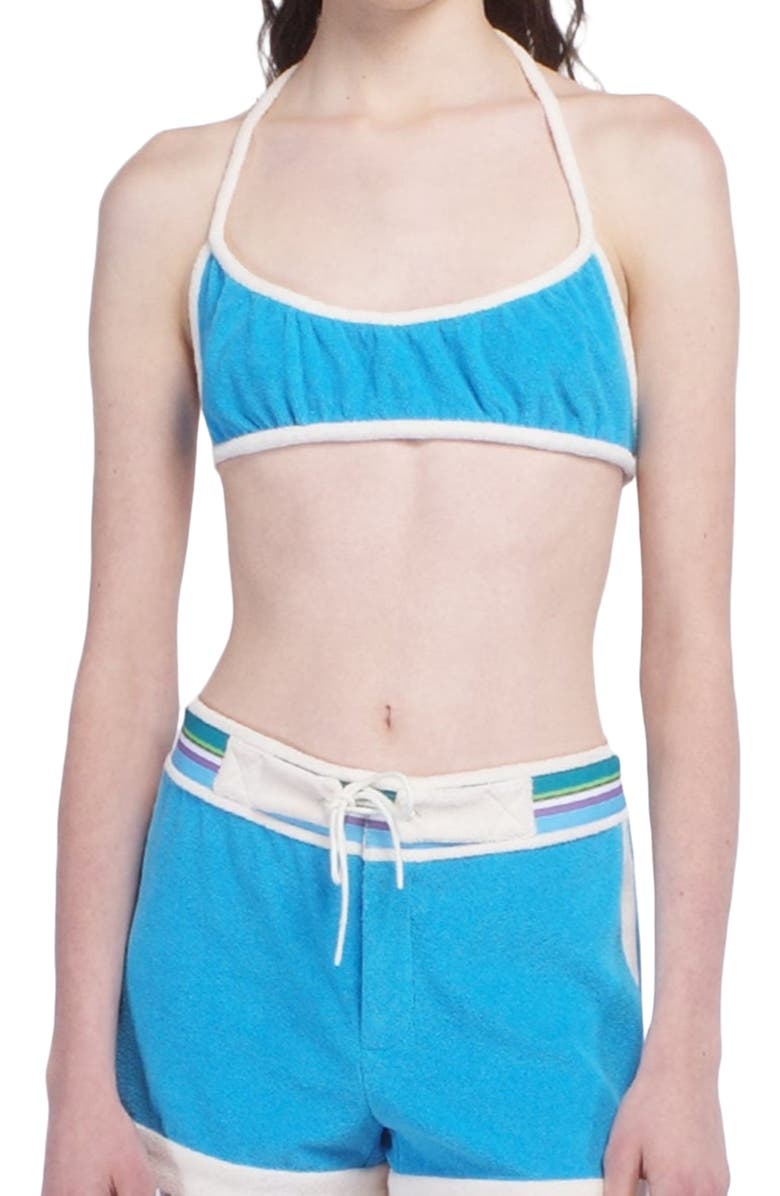 Anna Sui Cabana Terry Bikini Top, Alternate, color, Ocean Blue