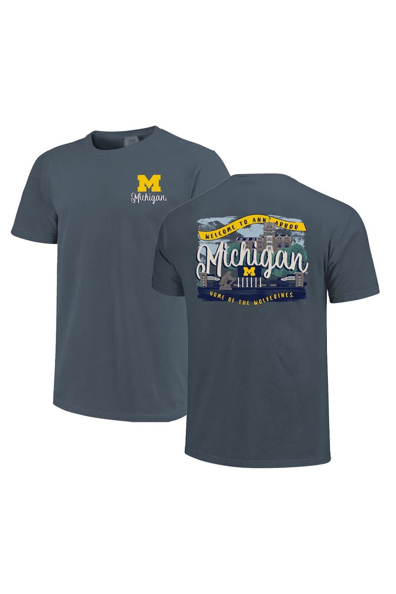 Women's Navy Michigan Wolverines Comfort Colors Campus Scene Drawing Script T-Shirt, Alternate, color, Navy