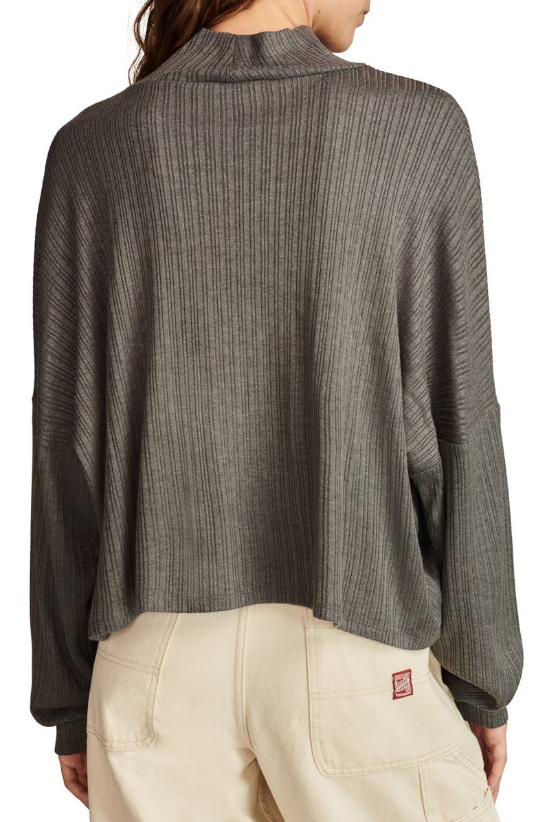 Lucky Brand Cloud Mock Neck Rib Top, Alternate, color, Charcoal Heather