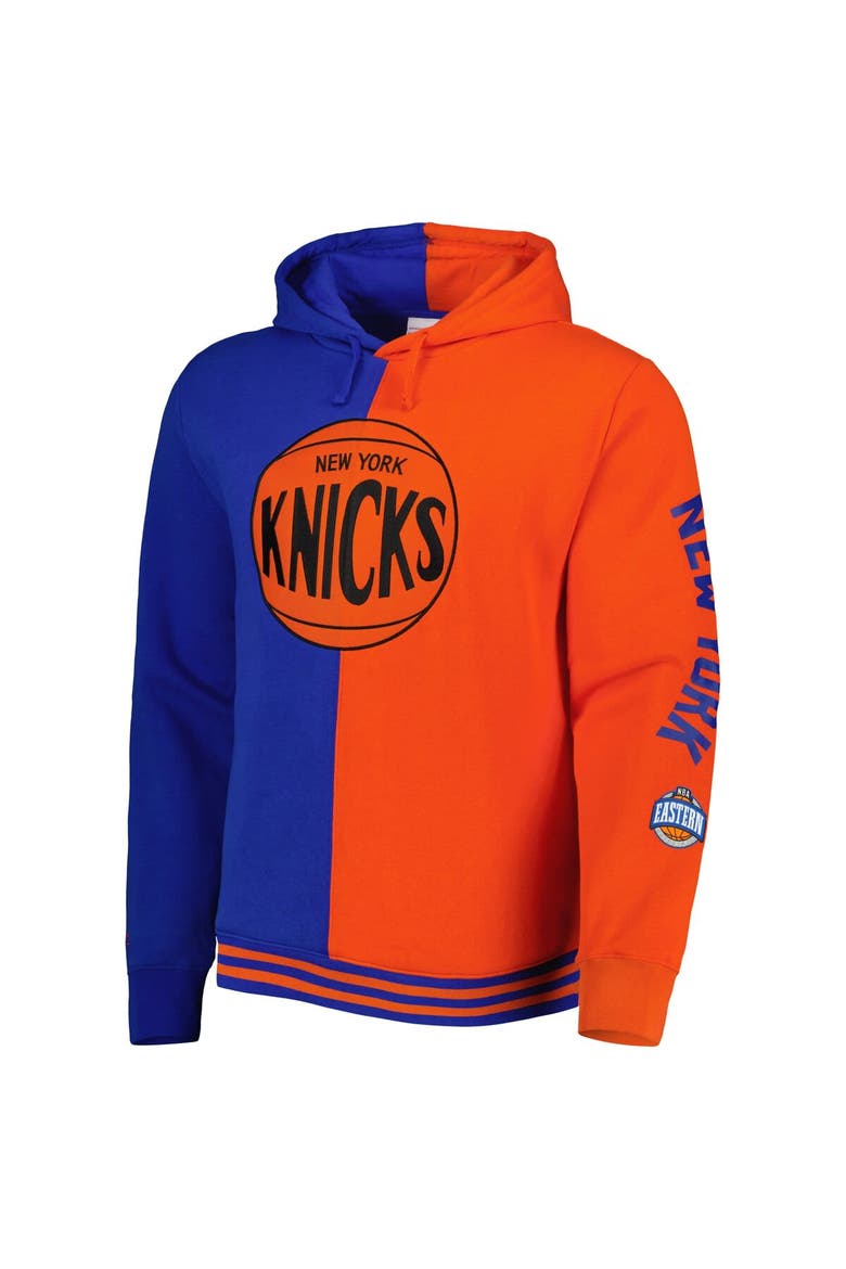 Men's Mitchell & Ness Blue/Orange New York Knicks Hardwood Classics Split Pullover Hoodie, Alternate, color, Blue