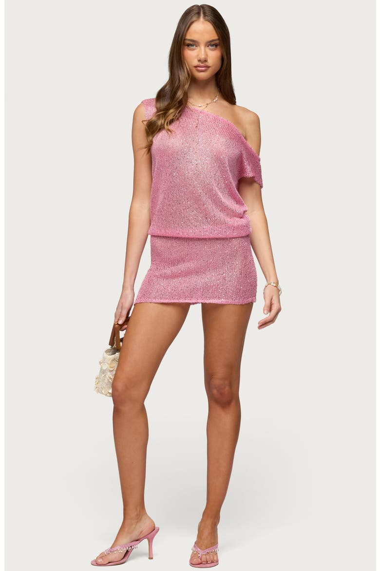 Mel Sequin One-Shoulder Knit Minidress, Alternate, color, PINK