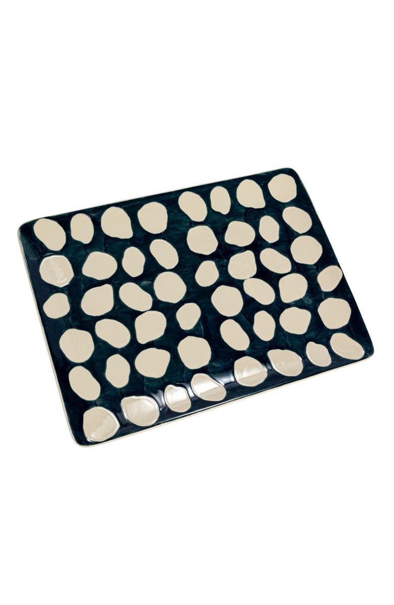Storied Home Hand-Painted Stoneware Platter with Wax Relief Dots, Blue and White, Main, color, Blue