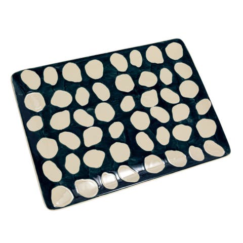 Hand-Painted Stoneware Platter with Wax Relief Dots, Blue and White