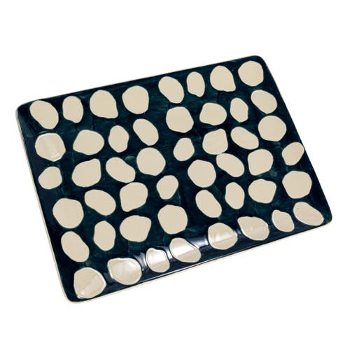 Storied Home Hand-painted Stoneware Platter With Wax Relief Dots, Blue And White