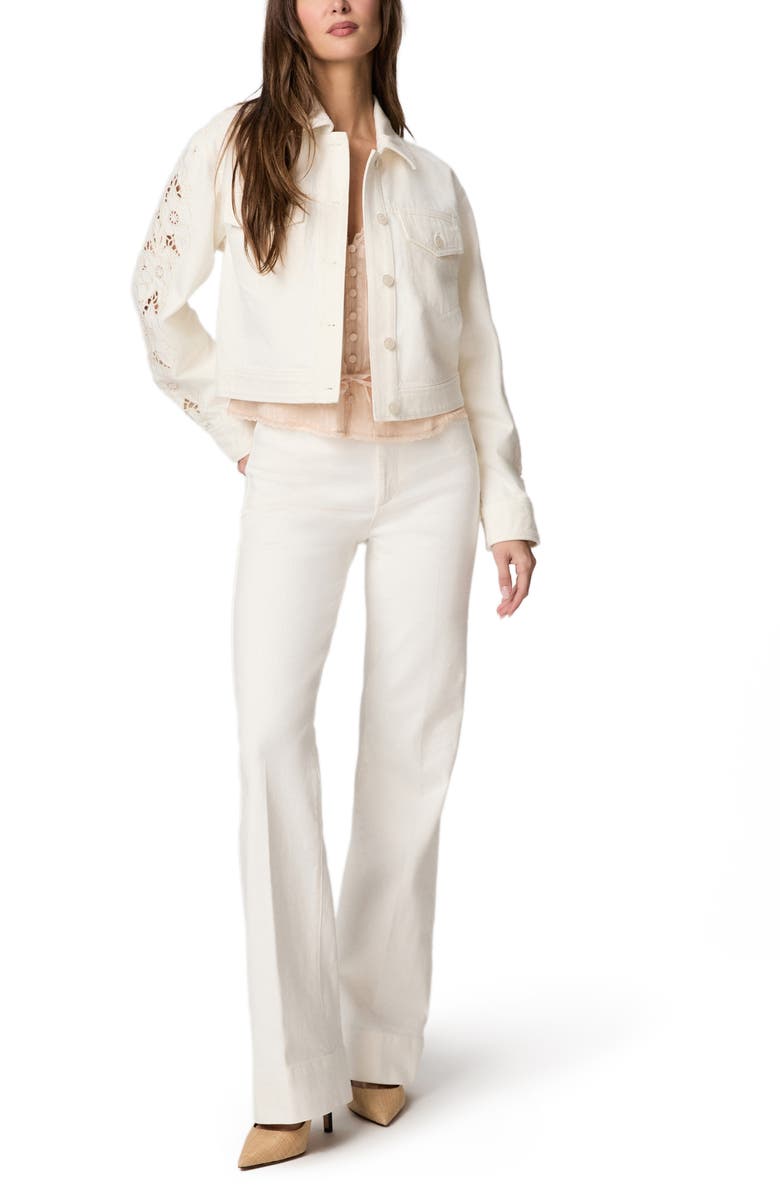 PAIGE Michele Embroidered Sleeve Crop Denim Jacket, Alternate, color, Tonal Ecru