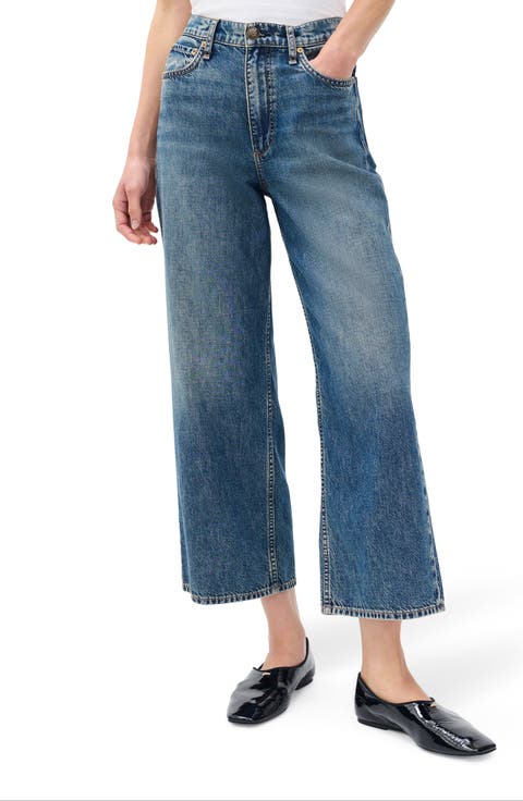 Andi Wide Leg Cotton Blend Ankle Jeans (Delcan)