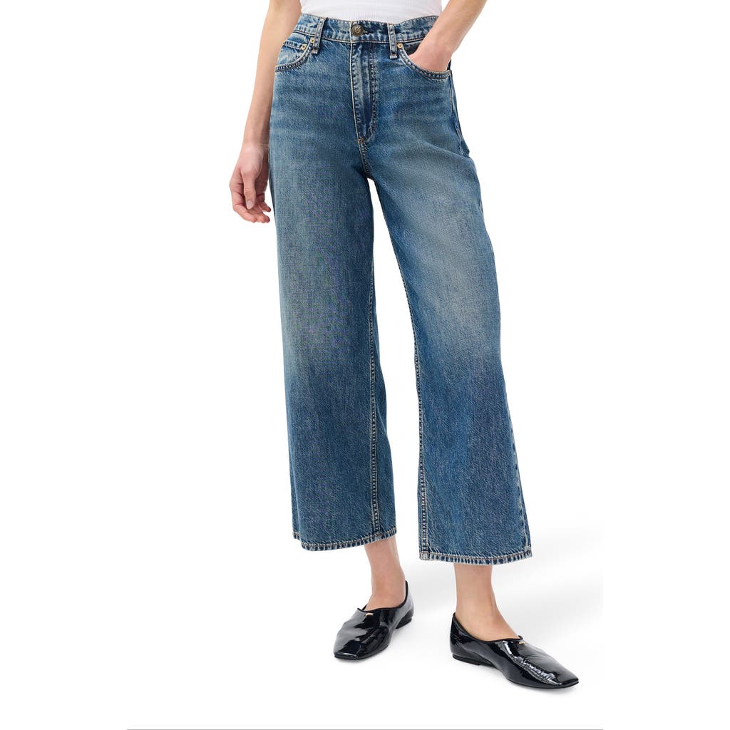 Rag & Bone /jean Andi Wide Leg Cotton Blend Ankle Jeans In Blue