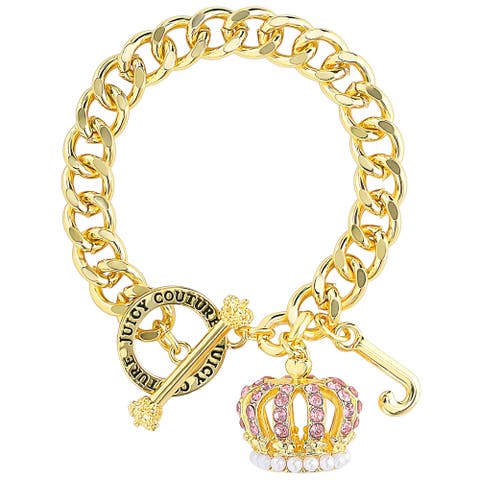 Crown Charm Toggle Bracelets for Women, Gold Tone, 7.5"