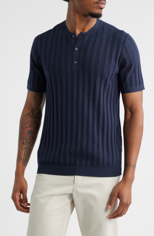 Open Edit Short Sleeve Henley Sweater In Blue