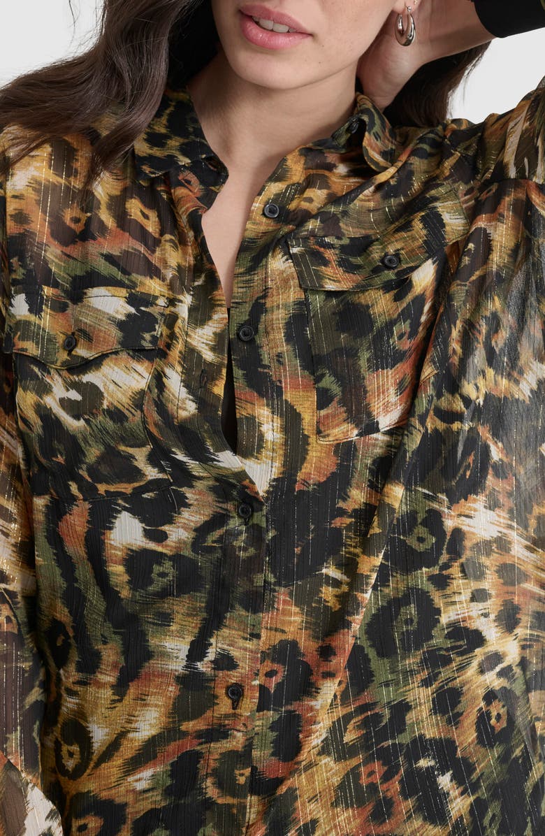 DKNY Metallic Animal Print Button-Up Shirt, Alternate, color, Autumn Mix Animal