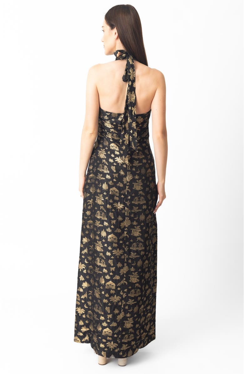 RAAS Leontine Halter Brocade Gown, Alternate, color, Black