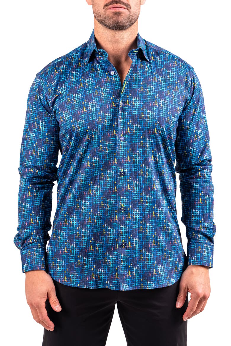 Fibonacci Resistance Contemporary Fit Button-Up Shirt, Main, color, BLUE