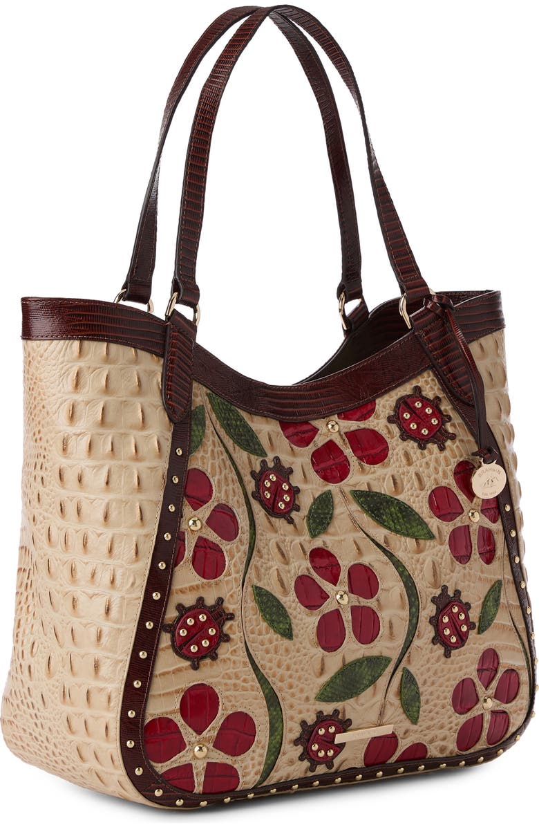 Brahmin Aliza Floral Appliqué Croc Embossed Leather Tote, Alternate, color,