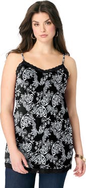 Roaman's Lace Trim Knit Cami With Adjustable Straps