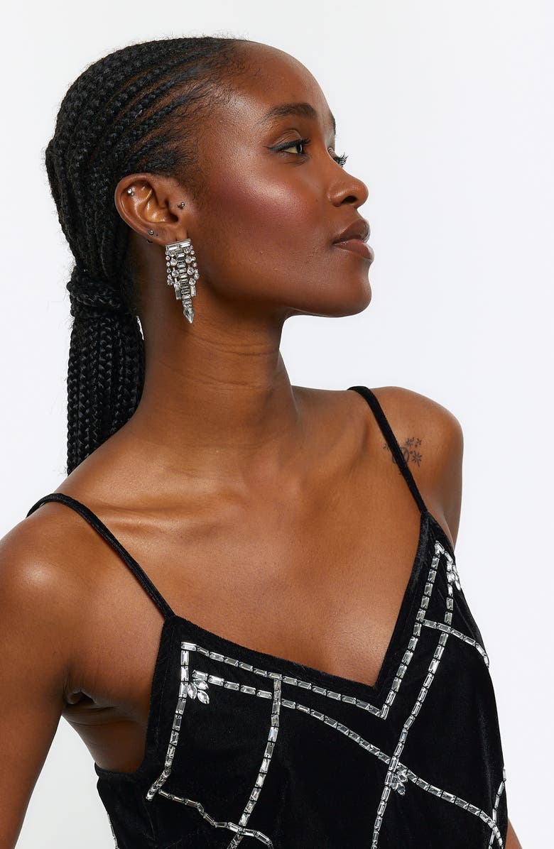 River Island Crystal Embellished Velvet Camisole, Alternate, color, 