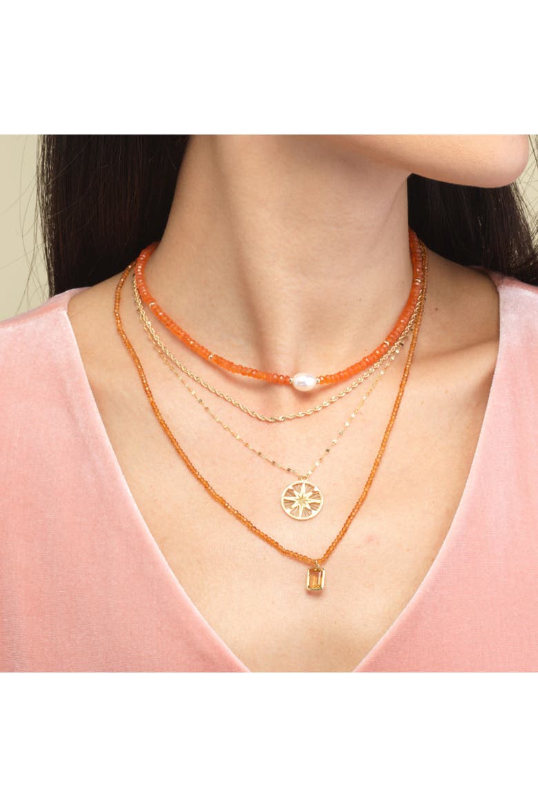 Carnelian Bead Pearl Necklace, Alternate, color, Orange