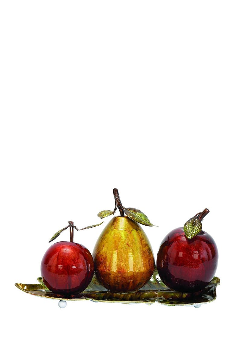 Red Metal Decorative Fruit Sculpture with Platter, Main, color, RED