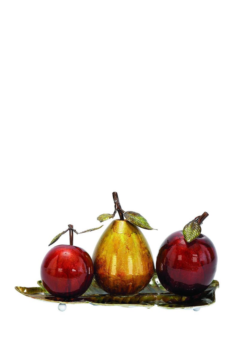 WILLOW ROW Red Metal Decorative Fruit Sculpture with Platter, Main, color, Red