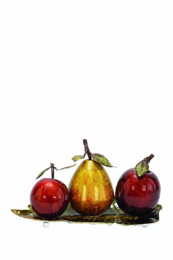 WILLOW ROW Red Metal Decorative Fruit Sculpture with Platter